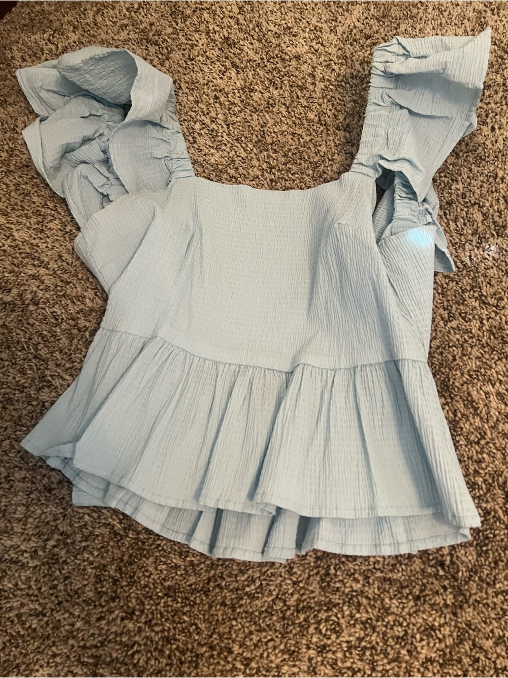 Ruffled Square-Neck Women’s Top in Light Blue